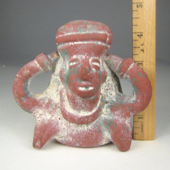 Hand Crafted Clay Figurine Pen Holder Folk Art  4.5 In Tall Rustic Ceramic - Picture 2 of 11